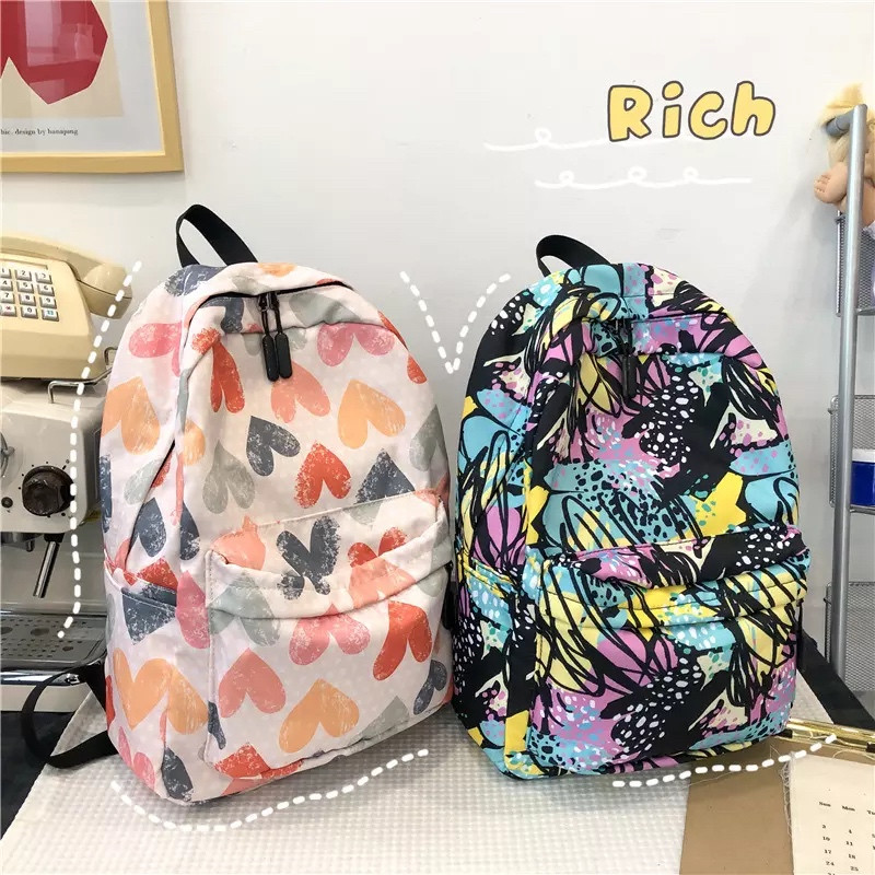 Junior High School College Student Graffiti Hearts Floral Color Matching Lightweight girl Backpack bags 